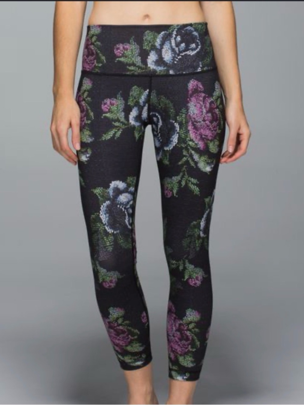lululemon athletica Black Floral High-Waist Crop Leggings
